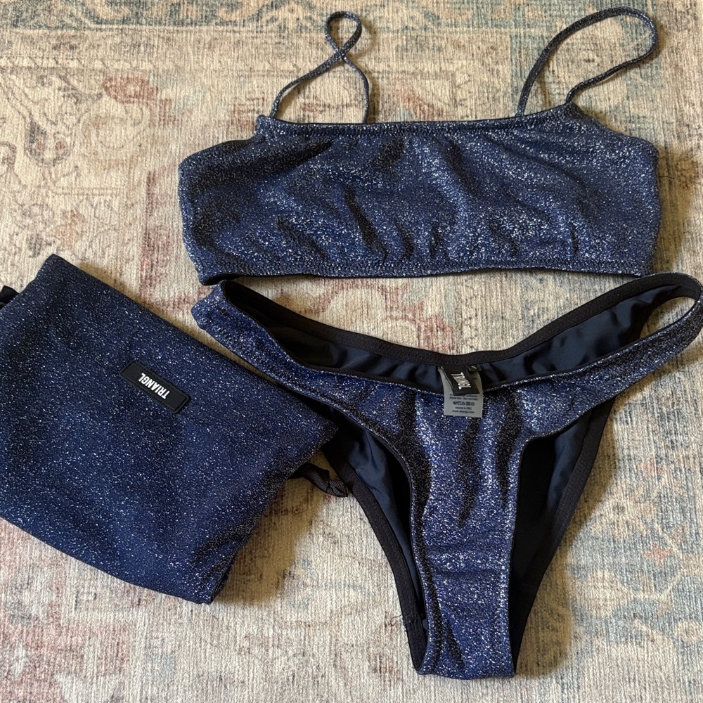 triangl swimwear navy sparkle bikini set with shimmer